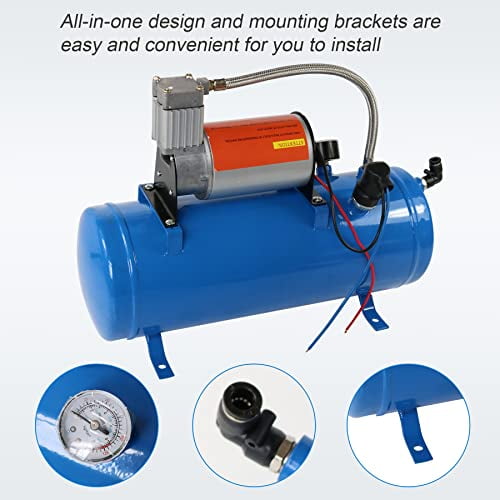 JDMSPEED New 150PSI DC 12V Air Compressor with 6 Liter Tank 1.6 Gallon For Train Horns Motorhome Tires