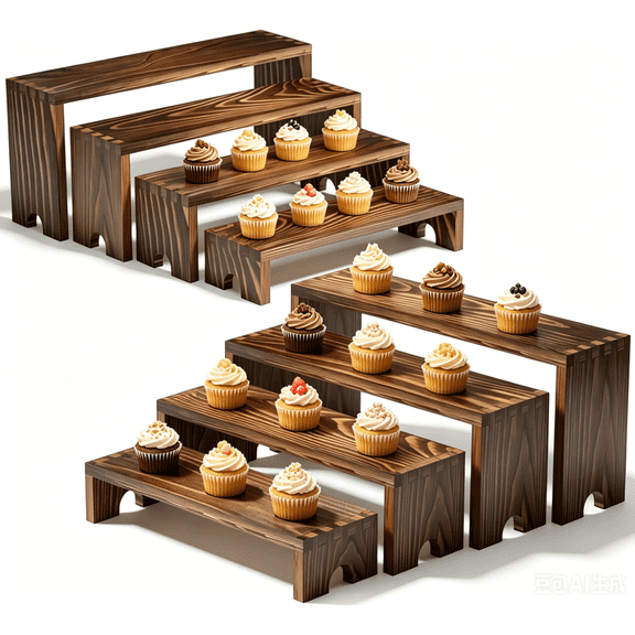 JDNRXO 2 Set Large Wooden Tiered Riser Display Stands for Vendor Events,Stackable Wooden Cupcake Stand,Vendor Booth Display Items,Food Display Risers for Party