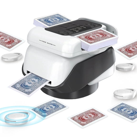 JDNRXO 2-in-1 Automatic Card Shuffler and Dealer Machine with 4 Remotes for 1-2 Decks, USB-C Rechargeable, Supports 1-12 Players, Programmable, for Poker, UNO, Blackjack, Texas Holdem