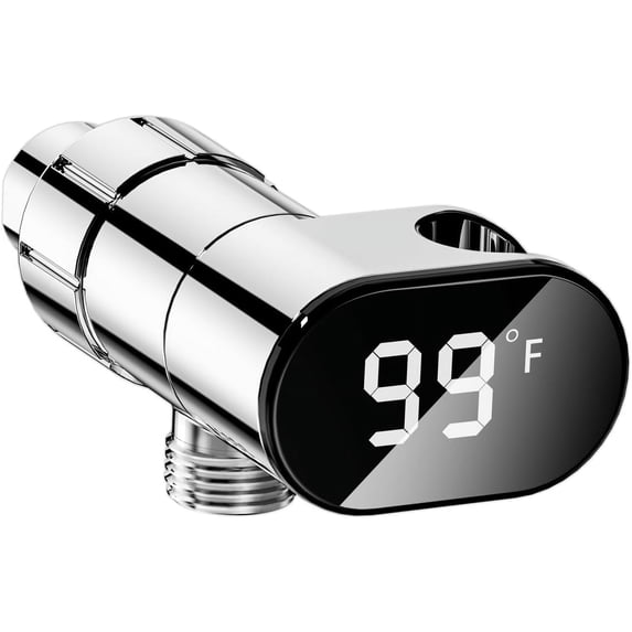 JDO Shower Head Holder for Shower Head, Mount Bracket with LED Display Shower Thermometer, IPX7 Waterproof Shower Head Thermometer Suitable for Baby Bath Kitchen Bathroom