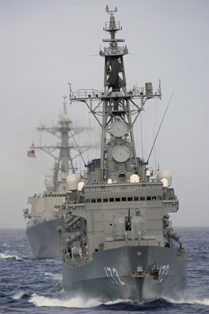 JDS Shimakaze sails in formation with US Navy and Japan Maritime Self Defense Force ships Canvas Art - Stocktrek Images (23 x 35)