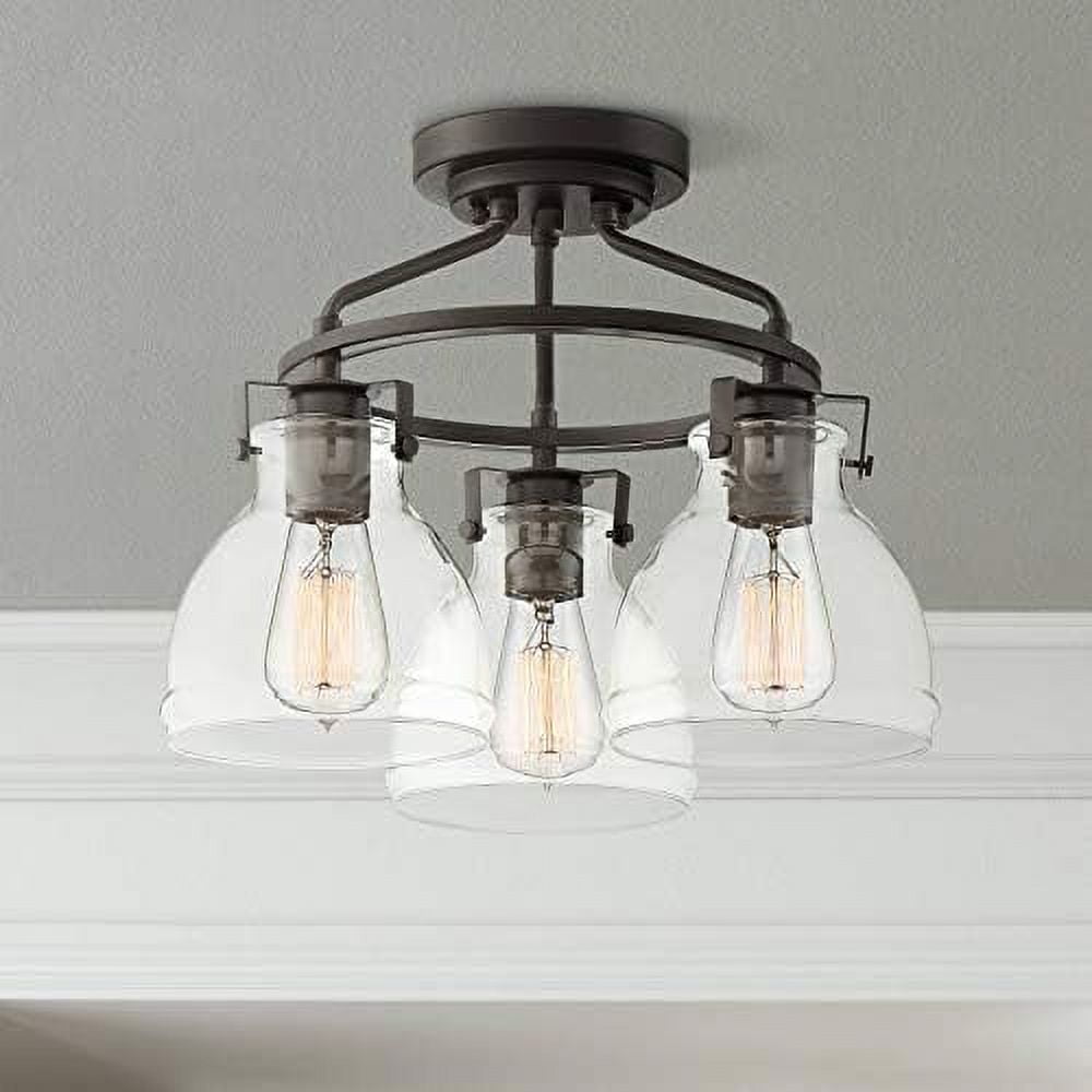 Bronze 17" Farmhouse Semi-Flush Ceiling Light with Glass Shades