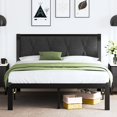 JDZHAPPYLIFE Full Size Metal Bed Frame with Fabric Button Tufted