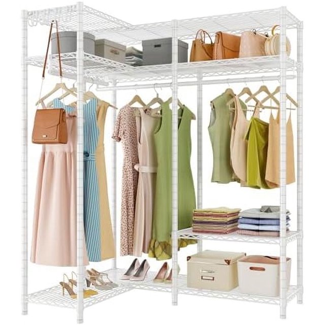 JDZHAPPYLIFE L30 Corner Closet System L Shaped Garment Rack with