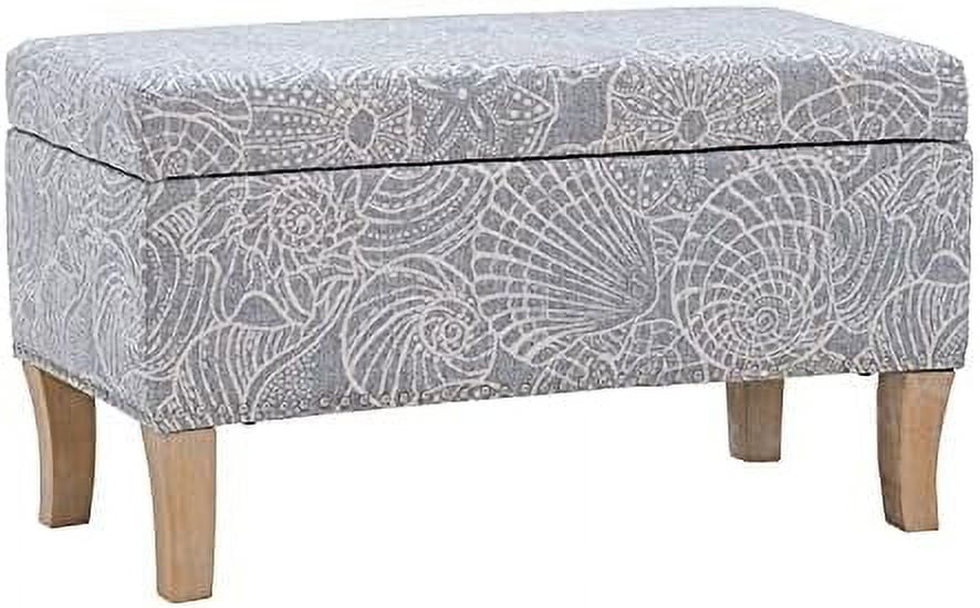 Coastal Charm Stone Gray Storage Ottoman with Seashell Pattern