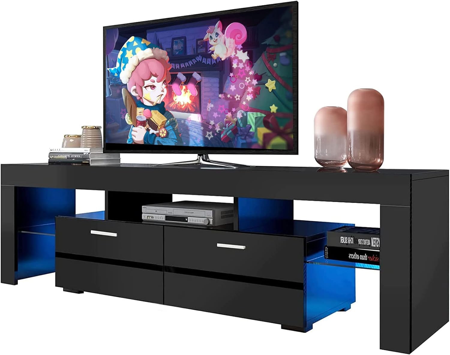 JDZHAPPYLIFE TV Stand for 70+ inch TV with LED Entertainment Center