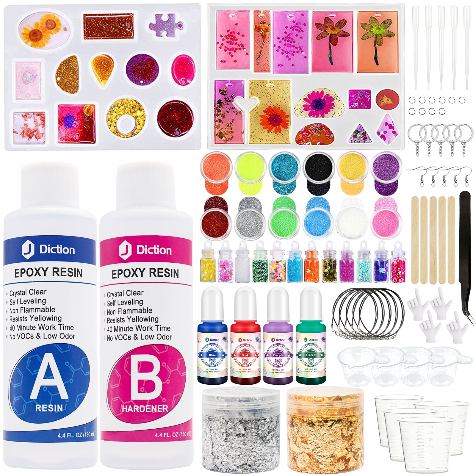  Modda Epoxy Resin Kit with Video Course, Includes Color  Pigment, Silicone molds, Necklace Cord, Earring Hooks for Jewelry Making,  Epoxy Resin Starter Kit for Beginners, Adults, Complete Craft Set