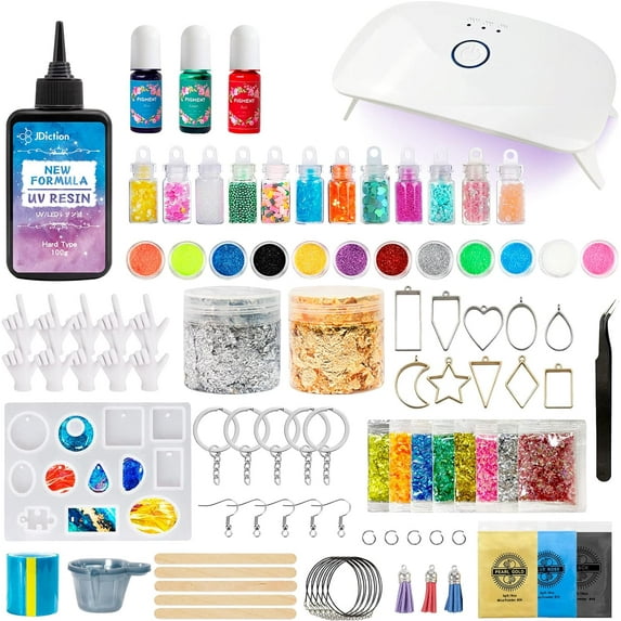 JDiction UV Resin Kit for Beginner with Resin Molds, Pigement, Mica Powder, Glitter for Jewelry Earring Keychain Necklace Making