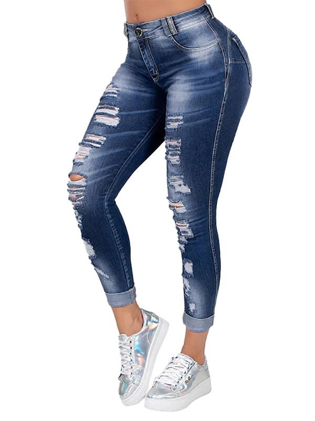 JDinms Womens Ripped Skinny Denim Bootcut Flare Jeans in Blue