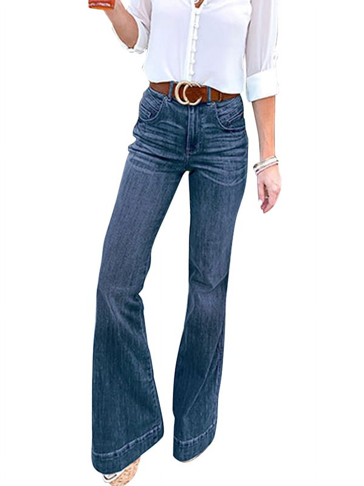 JDinms Women's Bell Bottom High Waist Fitted Denim Flare Jeans ...