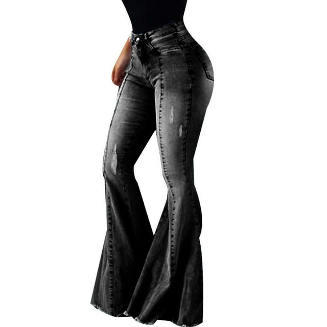 JDinms Womens Bootcut Flare Jeans Bell Bottoms Ripped Skinny Denim