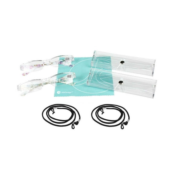 JE (2 PACK) Floral Unisex (+3.00) Powered Reading Glasses (2 pcs) Protective Cases + (2 pcs) Reading Neck Straps
