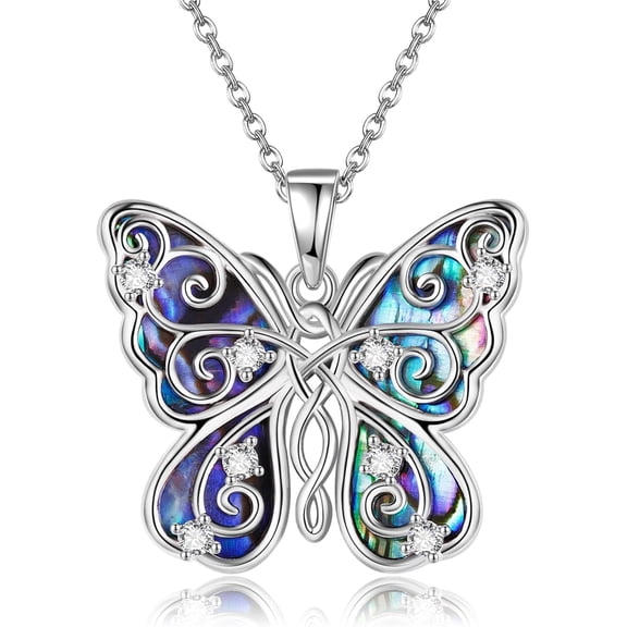 JEABZEL‌ 925 Sterling Silver Celtic Knot Butterfly Pendant Necklace with Abalone Shell - Christmas Jewelry Gift for Women