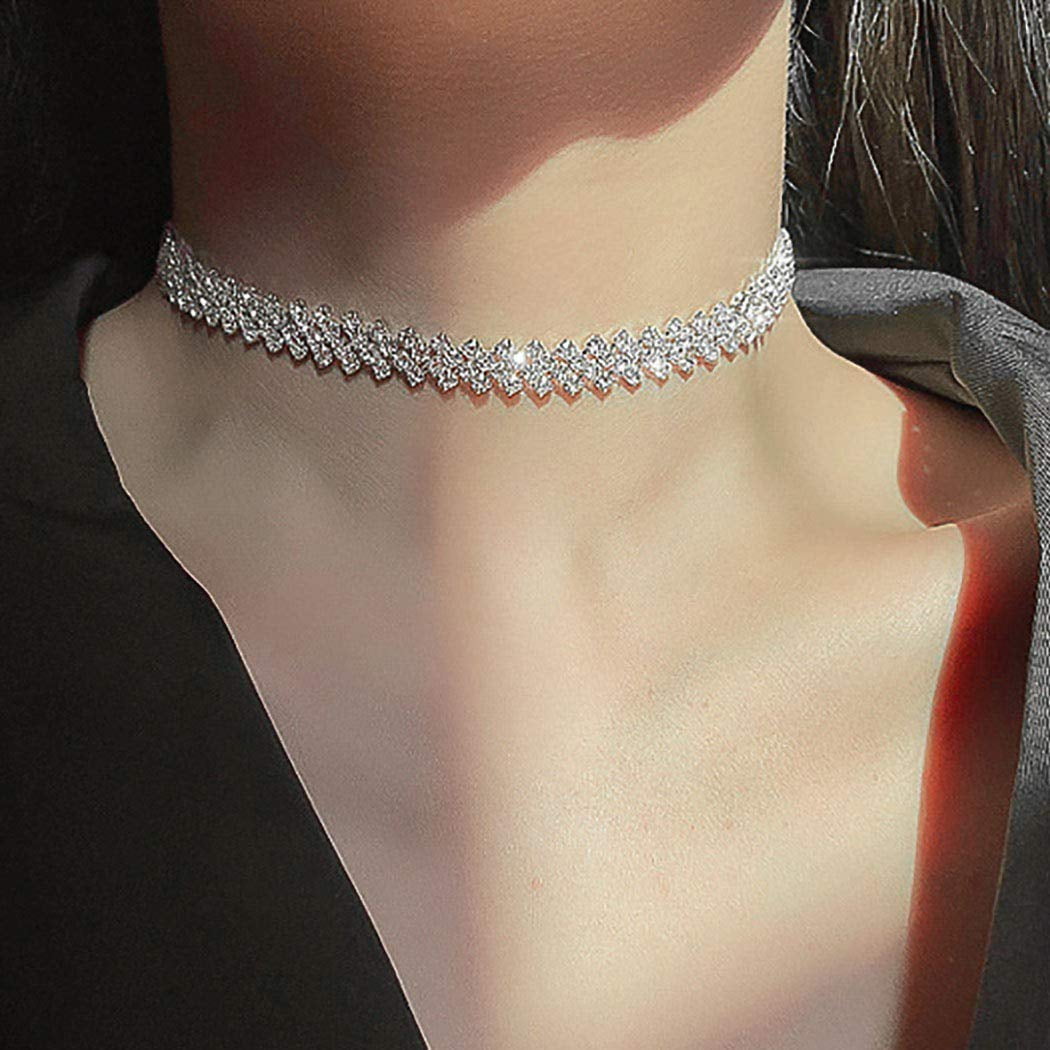 JEAIRTS Rhinestone Choker Necklace Silver Diamond Row Necklaces Sparkly Crystal Necklace Chain Jewerly Fashion Minimalist Party Prom Accessories for Women and Girls Style 1 Walmart