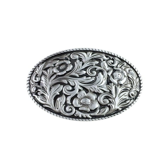 JEAN'S FRIEND Vintage Black Enamel Cowboy Cowgirl Flower Oval Western Belt Buckle