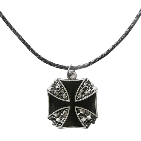 JEAN'S FRIEND Vintage Cross W Skulls Metal Charm Pendant Leather Necklace