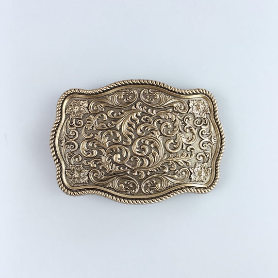 JEAN'S FRIEND Vintage Gold Plated Southwest Western Flower Carved Belt Buckle