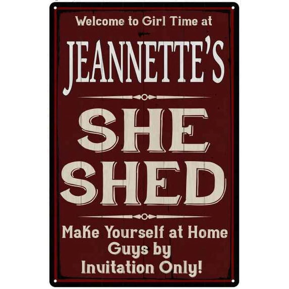 JEANNETTE'S She Shed Red Sign Gift Lady Cave 12x18 Metal Sign 112180088367