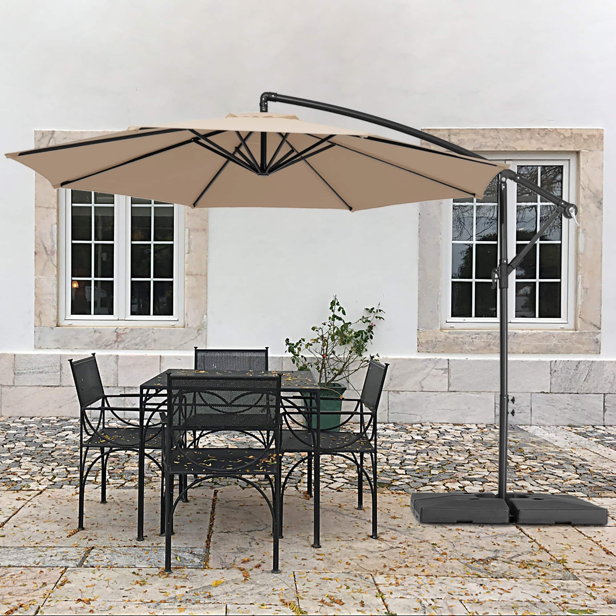 Beige 10 ft Steel Cantilever Umbrella with Weighted Base