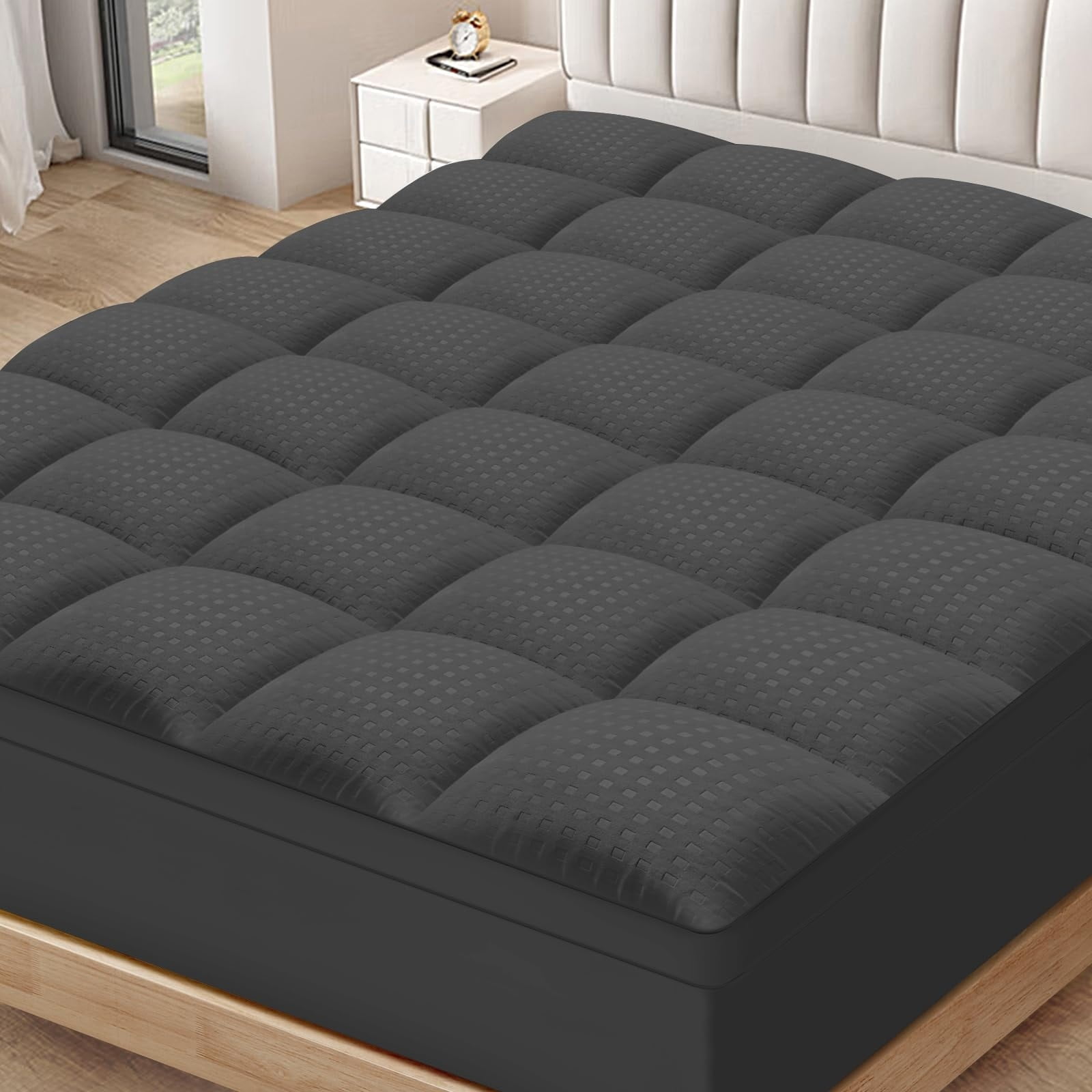 Queen Gray Microfiber Extra Thick Mattress Topper with Deep Pocket