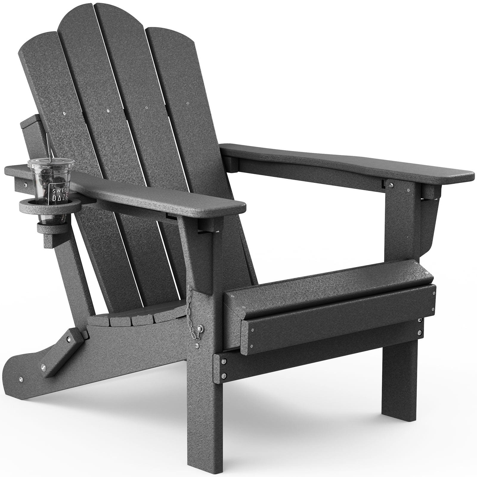 JEAREY Folding Adirondack Chair with Cup Holder, Adjustable Backrest