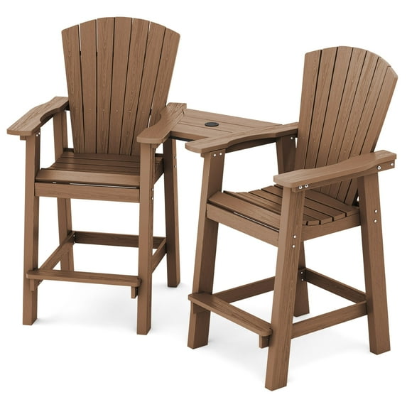 JEAREY Outdoor Tall Adirondack Chair Set of 2 with Connecting Tray Brown