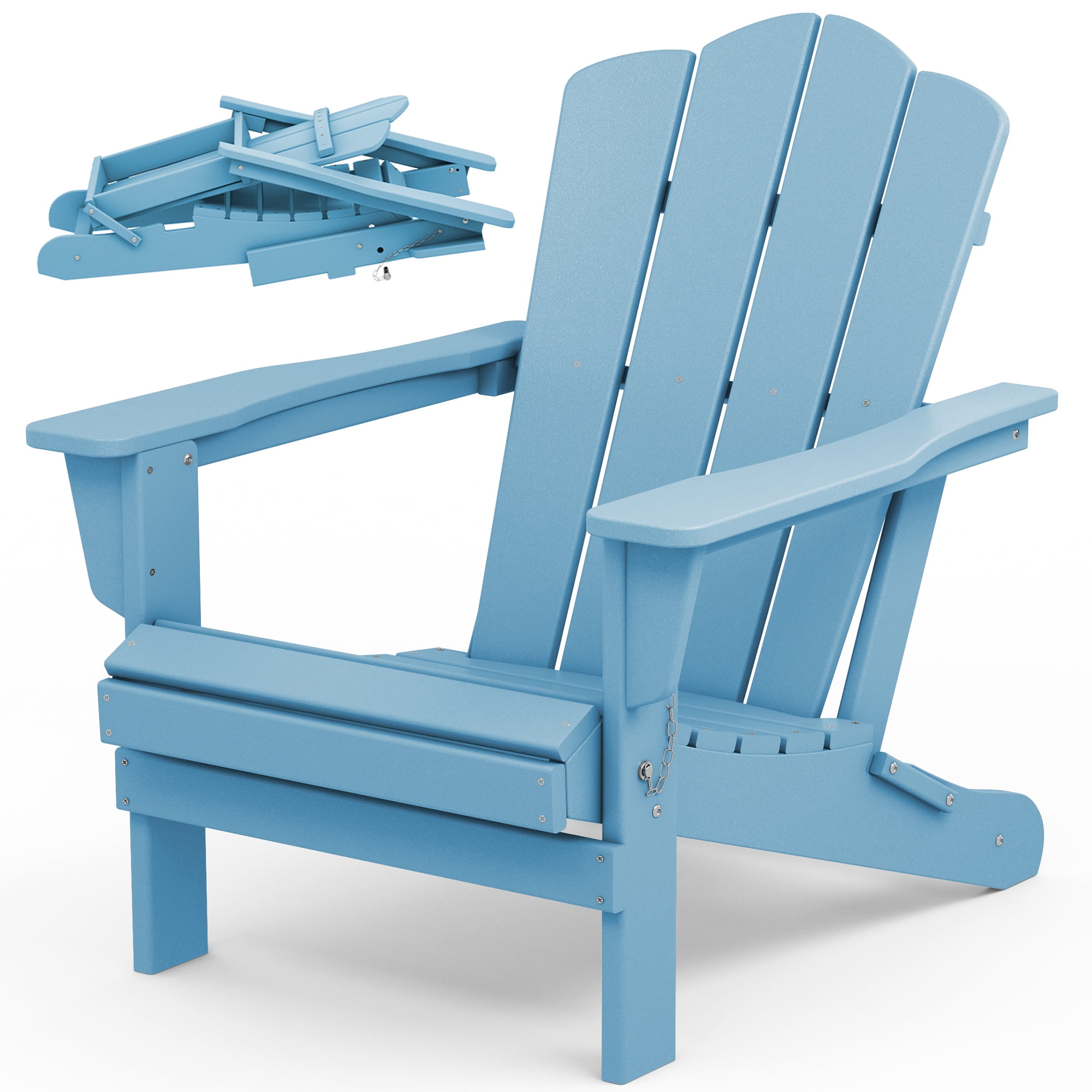 Light Blue HDPE Folding Adirondack Chair with Wide Arms
