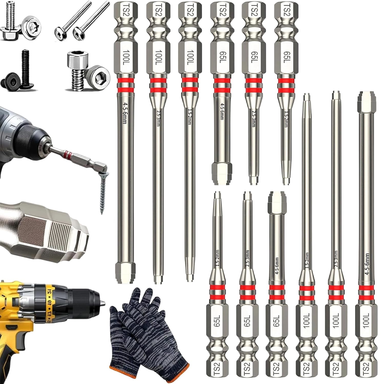 JEBTBFZE 1.5mm–6mm Stepped Hex Bit Set — Strong Magnetic Screwdriver Drill Bit Kit with Magnetic Hex Shank Stepped Bits Suitable for Electric Drills and Wrenches (2A)