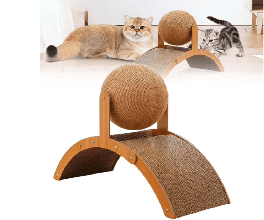 JEBTBFZE Cat Scratching Ball on Stand, Cat Scratching Post with Arch Bridge Balls, Interactive Cat Scratcher with 360° Rotating Sisal Ball, for Indoor Cats Kittens,Protects Furniture & Rugs (M)