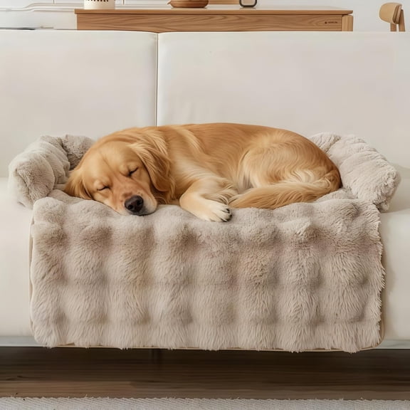 JEBTBFZE Cloud Pet Sofa Bed for Couch, Comfort Non-Slip Washable Fluffy Plush Pet for Furniture Protector for Medium & Small Dogs (Brown)