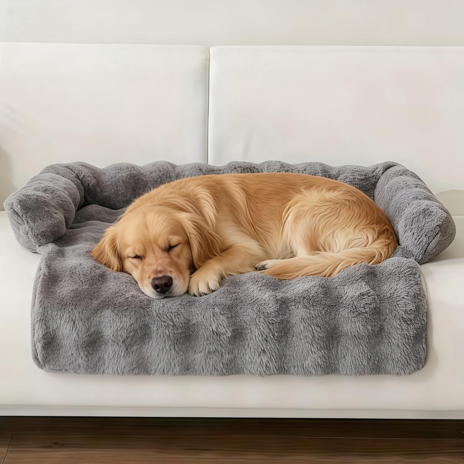 JEBTBFZE Cloud Pet Sofa Bed for Couch, Comfort Non-Slip Washable Fluffy Plush Pet for Furniture Protector for Medium & Small Dogs (Dark Gray)