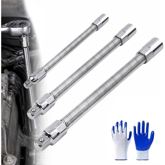 JEBTBFZE Flexible Socket Extension Bar, 2026 Upgraded Ratchet Spanner Connector, 3/8 & 1/2 Electric Wrench Rod for Tight Automotive Repair(3pcs Set)