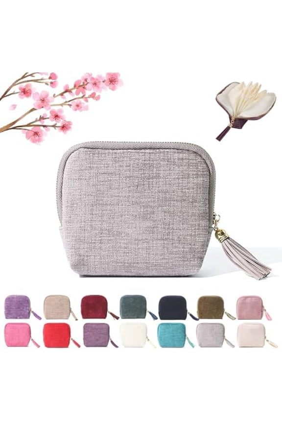 Jewelry Zippered Pocket Case, Mini Soft Zipper Bag with Tassel, 5 Compartments for Bracelets, Necklaces & Rings (Gray)
