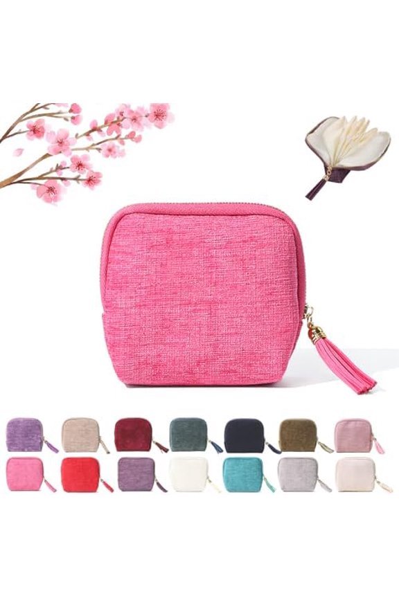 Jewelry Zippered Pocket Case, Mini Soft Zipper Bag with Tassel, 5 Compartments for Bracelets, Necklaces & Rings (Pink)