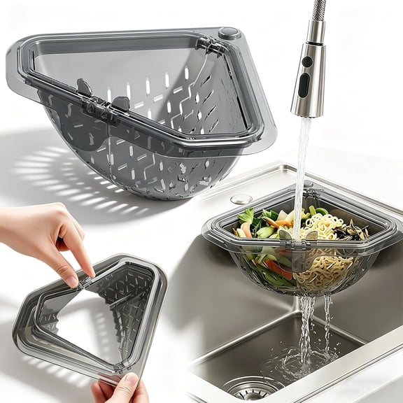 JEBTBFZE Magnetic Triangle Sink Strainer, Kitchen Corner Drain Rack with Twist-Open Bottom, Sponge Holder Organizer Produce Basket No-Drill Mount, for Food Scraps Fruit Vegetable Cooking Garbage(1Ps)