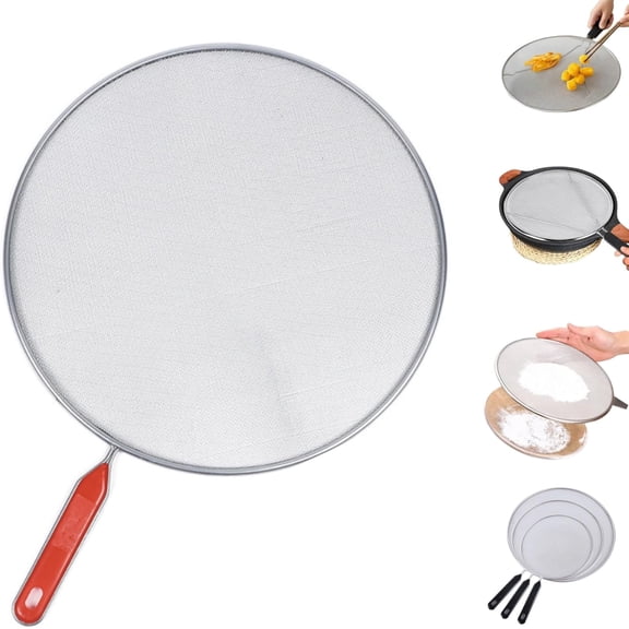 JEBTBFZE Splatter Screen for Frying Pan, Stainless Steel Grease Splatter Guard Splatter Screen Set Fine Mesh Stainless-Steel Grease Splatter Guard For Pots, Pans, and Skillets (Red-8IN)
