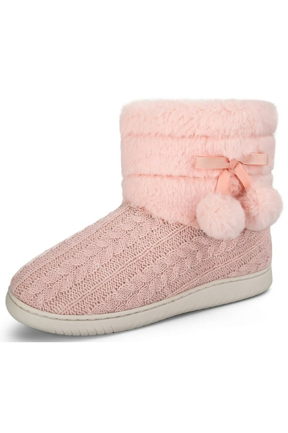 Slipper Boots Women Knit Fuzzy Booties Slippers Memory Foam Ankle Slippers Plush Lined Indoor Outdoor Slippers House Shoes