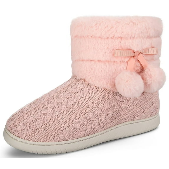 JEBUKTXE Slipper Boots Women Knit Fuzzy Booties Slippers Memory Foam Ankle Slippers Plush Lined Indoor Outdoor Slippers House Shoes