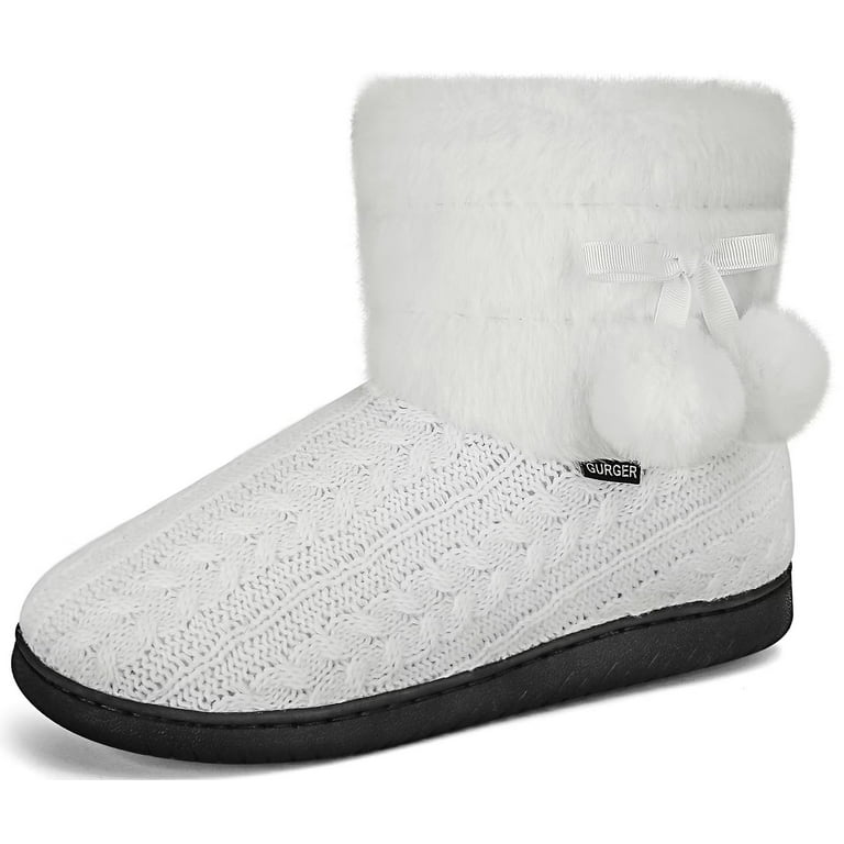JEBUKTXE Women's Knit Slipper Boots, Plush Lined with Memory Foam
