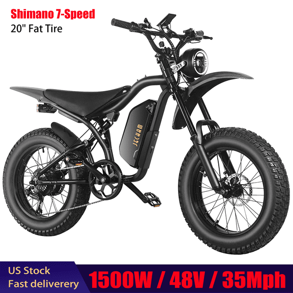 JECHAM 1500W Peak Electric Bike for Adults Teens, 48V 16AH Battery Up to 40+ Miles, 35 MPH Off-Road E-bike with 20"x4.5 Fat Tires UL 2849