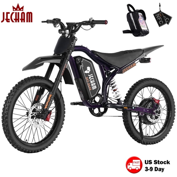 JECHAM QF200R Off‑Road E Dirt Bike for Adults & Teens,4700W Peak Motor, 60V 32Ah Removable Battery, 50MPH Top Speed, 19"All‑Terrain Tires UL2849 with bag