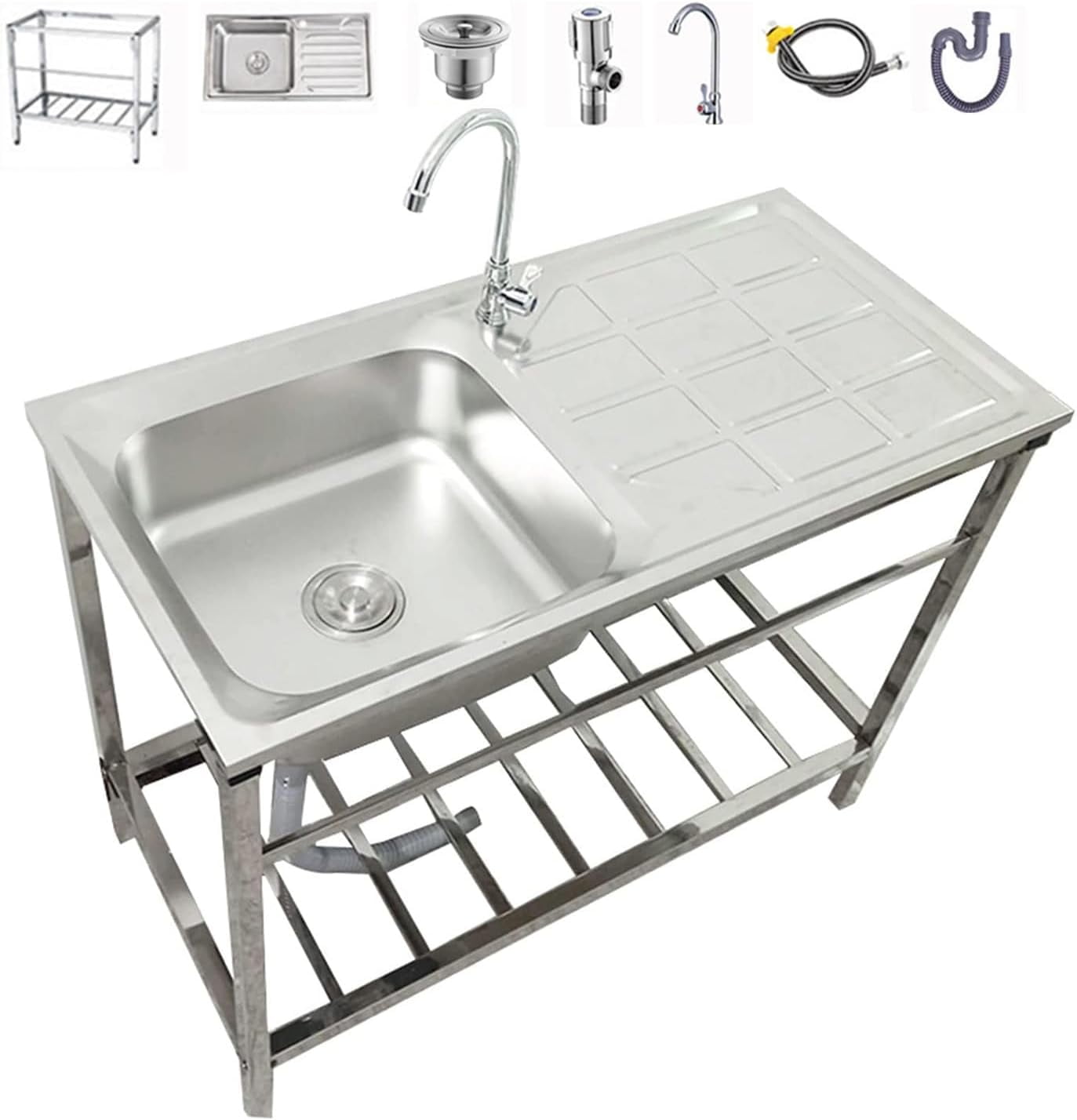 JEDAL Utility Single Bowl Sink Free Standing Stainless Steel Sink