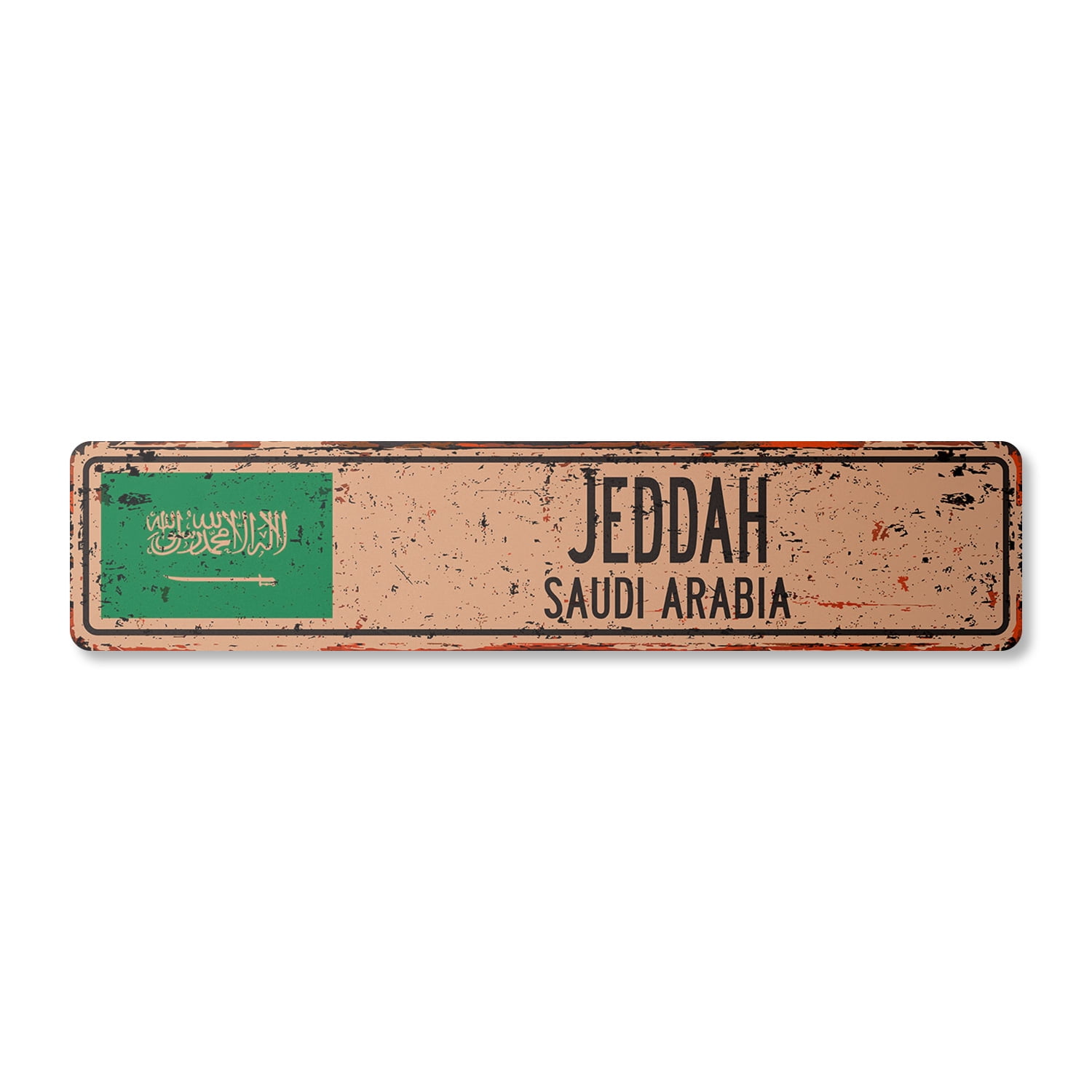 JEDDAH SAUDI ARABIA Vintage Plastic Street Sign Saudi Arabian flag city