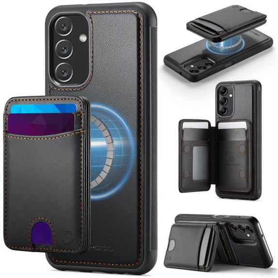 JEEHOOD Case For Samsung Galaxy A24 4G, RFID Blocking, PU Leather,Compatible With MagSafe Detachable 2 In 1 Wallet With Built-in Push Card Holder,Kickstand Magnetic Protective Cover,Black
