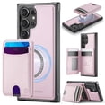 thumbnail image 1 of JEEHOOD Case For Samsung Galaxy S24 Ultra 5G, RFID Blocking, PU Leather,Compatible With MagSafe Detachable 2 In 1 Wallet With Built-in Push Card Holder,Kickstand Magnetic Protective Cover,Pink, 1 of 7
