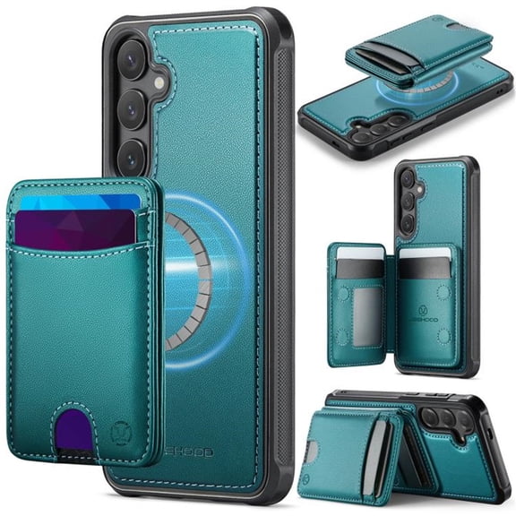 JEEHOOD Case For Samsung Galaxy S26+ 5G, RFID Blocking, PU Leather,Compatible With MagSafe Detachable 2 In 1 Wallet With Built-in Push Card Holder,Kickstand Magnetic Protective Cover,Blue