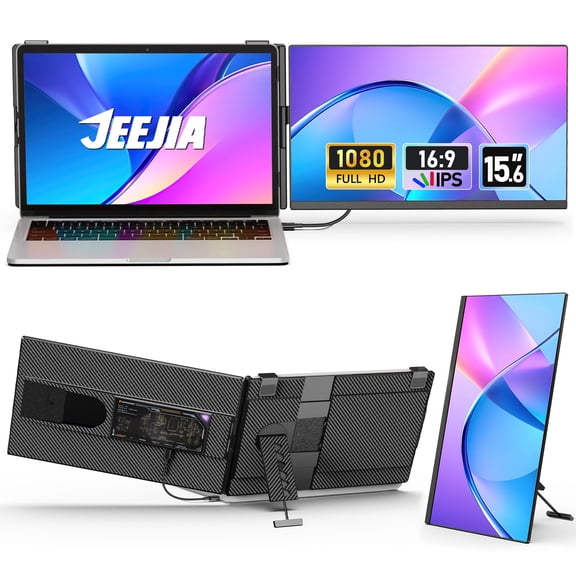 JEEJIA 15.6" Detachable Laptop Screen Extender, 1080P FHD Dual Portable Monitor, Plug and Play Display for 13-17" Laptop, Works with Mac, Windows, Android, Chrome, PS5