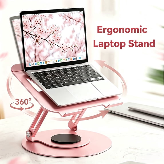 JEEJIA Laptop Stand Pink, Adjustable 360° Smooth Rotation, Open Heat Dissipation, up to 22 lbs, Ergonomic for Healthier Workdays