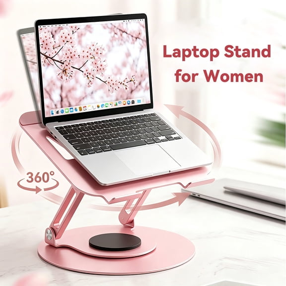 JEEJIA Laptop Stand Pink, Adjustable 360° Smooth Rotation, Open Heat Dissipation, up to 22 lbs, Ergonomic for Healthier Workdays