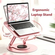 JEEJIA Laptop Stand Pink, Adjustable 360  Smooth Rotation, Open Heat Dissipation, up to 22 lbs, Ergonomic for Healthier Workdays